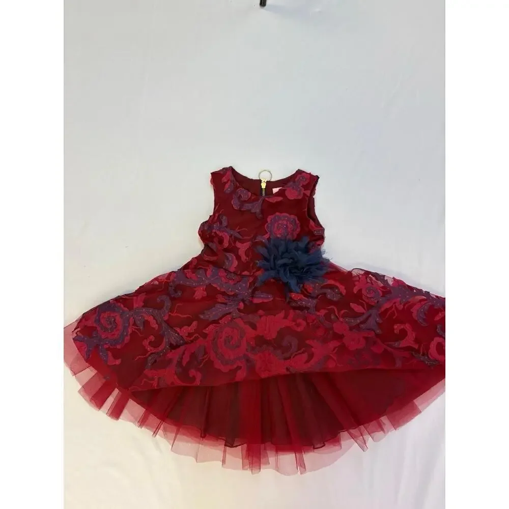 Zoe LTD Girls Formal Party Dress Ava Masquerade 3D Swirl Wine and Navy Size 5